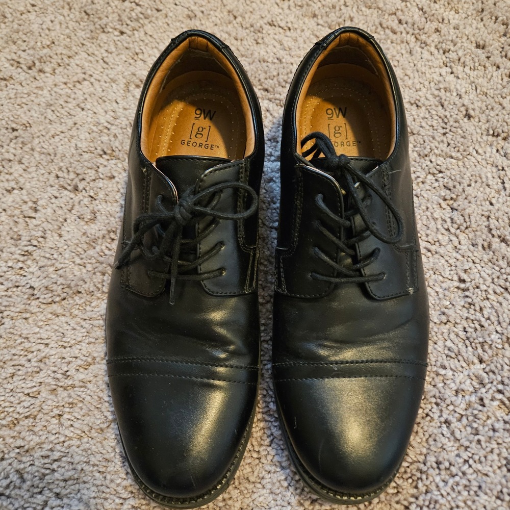 George Oxford Dress Shoes Mens 9W Black Cap Toe Lace Up Wide Width